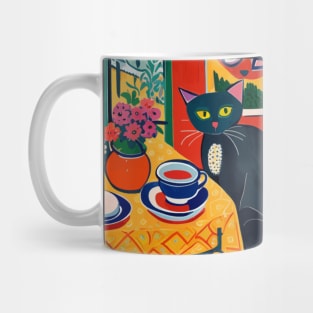 Black Cat with Flowers and Selfie on Wall Mug